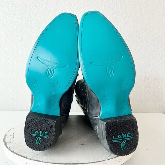 Lane COSSETTE Womens Cowboy Boots 6 Black Leather Western Cowgirl 15" Tall - Picture 9 of 12